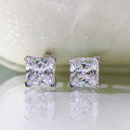 wholesale 925 Sterling Silver Mu Jing Jewelry High Carbon Diamond Ear Studs Bright White Diamond Simple Ins Princess Cut 6*6mm Ice Flower Cut Earrings for Women-0-1