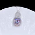 S925 Sterling Silver Moissanite 3ct Round Four-Prong Gourd Pendant Necklace-0-0