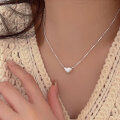 wholesale S925 Sterling Silver Trending Korean Summer Market Love Heart Necklace, Xiaohongshu Viral Hit, Light Luxury Versatile Collarbone Chain-0-2