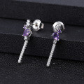 wholesale 925 silver inlaid gemstone earrings with a sense of design, luxury, and sophistication, featuring natural amethyst – Flourish Collection-0-1
