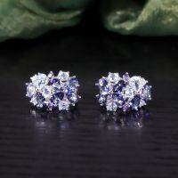 wholesale S925 Sterling Silver Luxury Floral Ear Clips with Natural Topaz and Crystal Gemstone Earrings for Women, In Stock-Natural Topaz + Colored Crystal Earrings