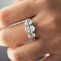 Sterling Silver Egg-Shaped Three-Life Stone Ring with Moissanite-0-1