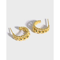 wholesale S925 Sterling Silver Korean Style Minimalist Double Row Beaded Circle Earrings for Women, Small and Exquisite Silver Ear Accessories-Platinum [with sterling silver ear plugs] &gt; 925 silver