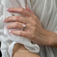 wholesale S925 Sterling Silver Nalan Simple Oval Geometric Synthetic Chalcedony Fashion Adjustable Ring R02273-S925 silver ring Adjustable opening