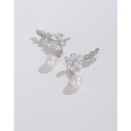 wholesale 925 Sterling Silver Freshwater Pearl Earrings for Women, Luxury Advanced Minimalist Design Zircon Flower Petal Stud Earrings-0-1