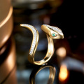 wholesale Vintage-style sterling silver serpent ring with a fashionable, retro, and high-end aesthetic, featuring a unique and niche design, set with zirconia and green-eyed serpent, exuding a minimalist and cold tone for women-0-5