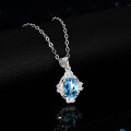 Sterling Silver Natural Blue Topaz Moissanite Necklace Pendant-0-1