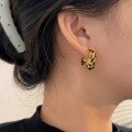 wholesale S925 Sterling Silver Korean Style Leopard Print Drip Oil L-Shaped Stud Earrings for Women, Ins Niche Design Elegant Earrings-0-2