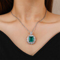 wholesale S925 Sterling Silver Full Lab-Grown Emerald Pendant with Pavé Diamonds Women'sEmerald Necklace Wholesale-0-1