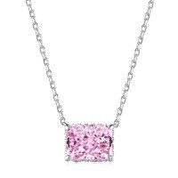 wholesale S925 Sterling Silver European and American Iced Flower Cut Square Zircon Necklace Earrings Ring Set for Women, 8A, Versatile and High-End Style-Platinum and pink diamonds NE190064-SW-PK 925 silver