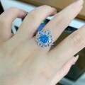 wholesale S925 Sterling Silver Aquamarine Ring for Women, European and American Cross-Border Luxury Set with Ice-Cut Zircon, Factory Direct Supply-0-3
