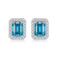 wholesale S925 silver plated with 18k gold, new emerald cut blue moissanite 1-carat daily versatile commuting set-0-5