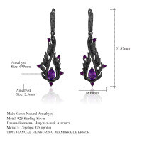 wholesale 925 Silver Italian Craftsmanship High-End Dark Gothic Vintage Earrings with Natural Amethyst-Natural amethyst earrings