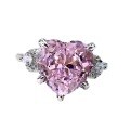 wholesale S925 Silver Heart-shaped High Carbon Powder Ring with Simulated Diamond and Cluster-set Pink Diamond Women's Ring-0-4