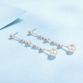 wholesale S925 Sterling Silver Moissanite Earrings for Women, Freshwater Pearl Ear Accessories, Long Drop Style, Versatile and Elegant Dangle Earrings, Ready to Ship Wholesale-0-1