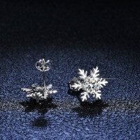 Sterling Silver Snowflake Earrings with Moissanite for Women-1 carat (set with D color moissanite)  925 silver