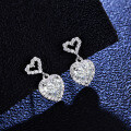 Metal Alloy Heart Four-Prong Stud Earrings with Moissanite and Tassels-0-2