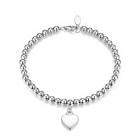 wholesale 925 Sterling Silver Heart-shaped Pendant Heavy-duty Beaded Chain Bracelet, Ins Style Wholesale-Bracelet-White Gold-17cm 925 Silver