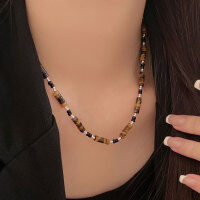 wholesale S925 Sterling Silver Natural Tiger's Eye Maillard Necklace for Women, Korean High-End and Unique New Collarbone Chain-Pure silver + natural tiger eye stone