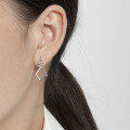 wholesale S925 Sterling Silver Korean Version Ins Minimalist Geometric Rhombus Inlaid Zircon Earrings for Women-0-2
