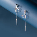wholesale S925 Sterling Silver Five-Point Star Earrings for Women, Korean Style Two-Way Geometric Internet-Famous Tassel Earrings M01158-0-1