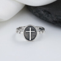 wholesale S925 Sterling Silver Retro Striped Cross Ring Creative Individualistic Hip-Hop Punk Style Index Finger Ring for Women-426FJ/approx. 2.6g Adjustable opening
