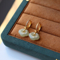 wholesale S925 silver natural Hetian jade ice-clear water ruyi ear clips detachable dual-use luxury earrings for women-Qingshui Ruyi Earrings>925 Silver