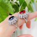 wholesale 925 Silver Metal Material, Mu Jing Jewelry New Style 5-Carat High Carbon Diamond Ring for Women, Simulated Pigeon Blood Red Heavy Setting Gemstone Ring-0-3