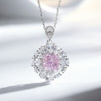 Sterling Silver Full Diamond Iced Cut Pendant Necklace, Wholesale Cross-Border Hot Seller-Pink Diamond - XL081  Single Pendant