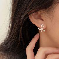 wholesale S925 Sterling Silver Swarovski Pearl Bow Ear Studs Women's Korean Spring and Summer New Arrival Versatile Light Luxury High-end Earrings-Silver model (pure silver + Shijia pearls)