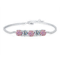 Sterling Silver Cross-Border Four-Prong Moissanite Bracelet-5ct pink and white moissanite