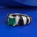 wholesale S925 Sterling Silver Style Simulated Emerald 5*7 Rectangular Ring Cross-Border Ins Style Unisex Design-0-1