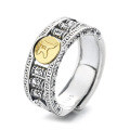 wholesale S925 Sterling Silver Vintage Antique Prayer Wheel Bead Heavy Engraved Scripture Pattern Ancient Style Adjustable Ring Unisex-0-7
