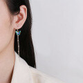wholesale S925 Sterling Silver Vintage Ethnic Style Resin Enamel Fluttering Butterfly Tassel Long Earrings-0-3