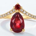 wholesale S925 Sterling Silver Gold-Plated Natural Garnet Ring, European and American New Fashion Minimalist Style, Niche Cross-Border Hot Purchase-0-3