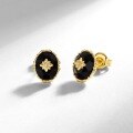 wholesale S925 sterling gold-plated retro lightweight luxury oval black agate earrings for women, fashionable and trendy, available for wholesale-0-1