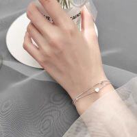 wholesale Metal material cross-border new double-layer heart bracelet for women, elegant and simple design, forest-style fresh and delicate wind hand accessory, perfect for gifting to girlfriends and best friends-xb1048-white gold