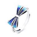 wholesale S925 Sterling Silver Sweet Blue Resin Bow Ring Ins Princess Style Fresh and Versatile Ring-0-4