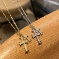 wholesale S925 Sterling Silver Maker's Double Cross Diamond Inlaid Necklace for Women, Fashionable, Unique, Minimalist, and Versatile Collarbone Jewelry-0-0