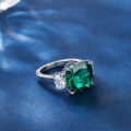 wholesale S925 Sterling Silver Cultivated Emerald Ice Flower Cut High Carbon Diamond Gemstone Ring Women's Cross-Border Live Streaming Hot-Selling Jewelry-0-3