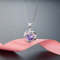 wholesale S925 Silver Rhinestone Floral Pendant Necklace, Korean Style Creative Design Choker for Women-0-1