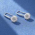 wholesale S925 Sterling Silver Moissanite Sunflower Earrings for Women, French Double Row Diamond Ear Hook Ear Studs Wholesale Exquisite-0-1