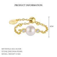 wholesale S925 Sterling Silver European And American Luxury Butterfly Zircon Ring For Women, French-style Geometric Design Chain Wholesale-K2087-Gold Adjustable opening