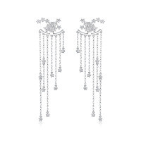 wholesale 925 Sterling Silver Star Tassel Drop Earrings, Ins Style, Luxe and High-End Feel, with Sterling Silver Stud Backings for Women-Platinum>925 silver