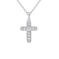 925 Silver 20ct Moissanite Cross Pendant Necklace, Women's Light Luxury Full Diamond Layering Chain-0-5
