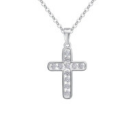 925 Silver 2.0ct Moissanite Cross Pendant Necklace, Women's Light Luxury Full Diamond Layering Chain-2.0 Cross Necklace