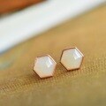 wholesale Gold-plated 925 Sterling Silver Inlaid with Natural Hetian Jade Geometric Hexagon Stud Earrings for Women-0-7