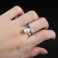 wholesale S925 Sterling Silver Natural Freshwater Pearl Adjustable Opening Ring for Women, Fashionable and Elegant Gemstone Ring-0-4