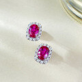 wholesale S925 Silver Daily Simple Versatile One-Carat Simulated Ruby Stud Earrings for Women, Fresh and Delicate Style-0-2