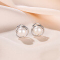 wholesale 925 Sterling Silver Pearl Earrings New Ear Studs Light Luxury High-End Freshwater Pearl Earrings for Women Mother's Style-0-5
